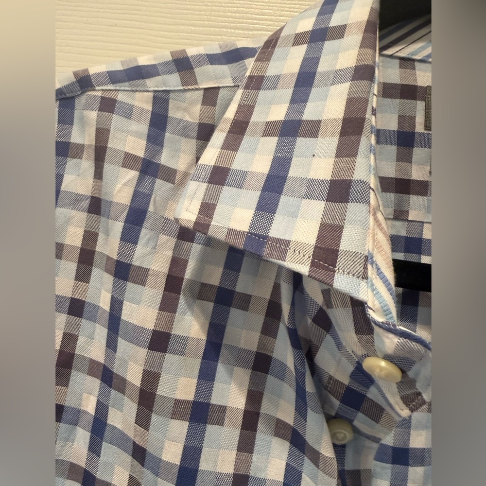 💙 Thomas Dean Men’s XL Button-Up Shirt – Blue Plaid Check Excellent Condition 💙 - Picture 4 of 6